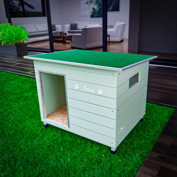 A casota Ares XL Lite é recomendada para patudos/as de porte grande/gigante, que prima pela sua robustez, telhado móvel e janela frontal.